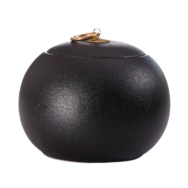 Miss-u-Alr Black Porcelain Ceramic Pet Urn with Metal Pull Ring