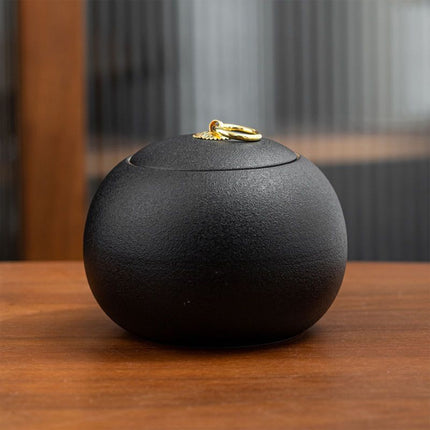Miss-u-Alr Black Porcelain Ceramic Pet Urn with Metal Pull Ring