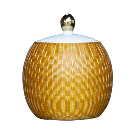Miss-u-Alr Bamboo-Woven Surface Ceramic Porcelain Pet Memorial Keepsake Urn