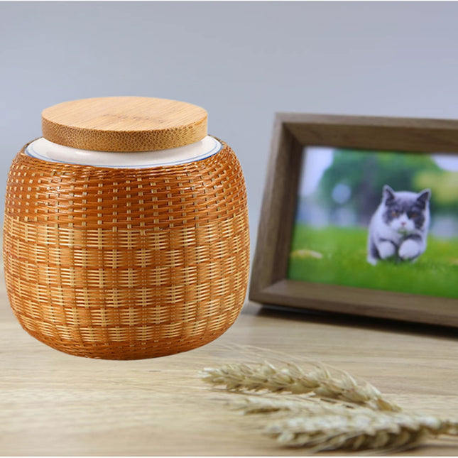 Miss-u-Alr Bamboo-Woven Surface Ceramic Pet Urn