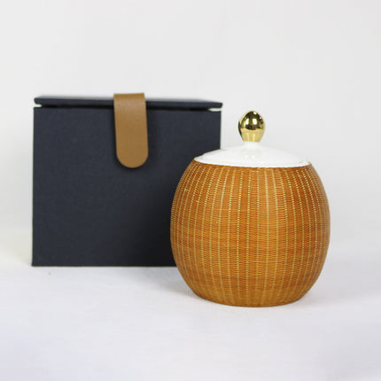 Miss-u-Alr Bamboo-Woven Surface Ceramic Porcelain Pet Memorial Keepsake Urn