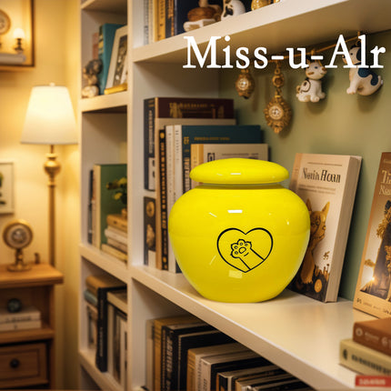 Miss-u-Alr Yellow Ceramic Pet Urn for Ashes