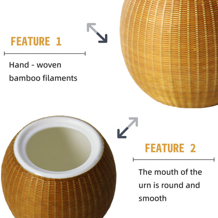 Miss-u-Alr Bamboo-Woven Surface Ceramic Porcelain Pet Memorial Keepsake Urn
