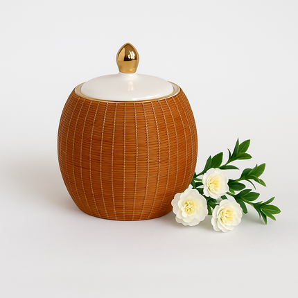 Miss-u-Alr Bamboo-Woven Surface Ceramic Porcelain Pet Memorial Keepsake Urn