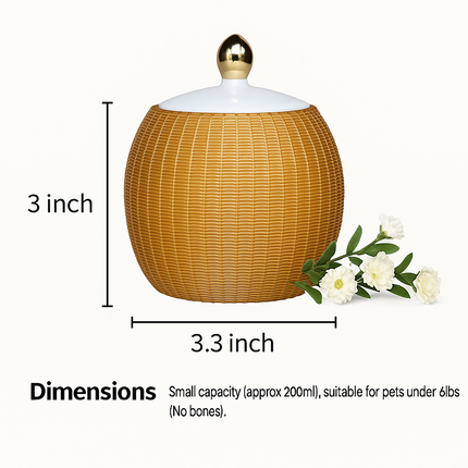 Miss-u-Alr Bamboo-Woven Surface Ceramic Porcelain Pet Memorial Keepsake Urn