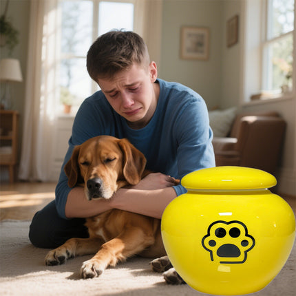 Miss-u-Alr Yellow Ceramic Pet Urn for Ashes