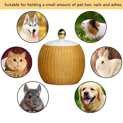 Miss-u-Alr Bamboo-Woven Surface Ceramic Porcelain Pet Memorial Keepsake Urn