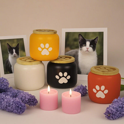 Miss-u-Alr Porcelain Pet Urn with Wooden Paw Lid