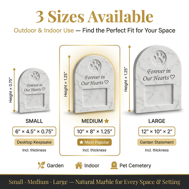 Personalized White Marble Pet Memorial Stone with Photo Frame | Custom Engraved Grave Marker for Dogs & Cats