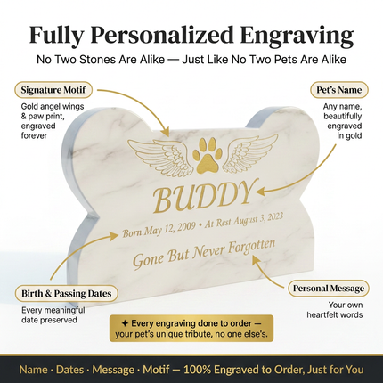 Personalized Bone-Shaped Marble Pet Memorial Stone | Custom Name & Date | Dog Cat Garden Grave Marker
