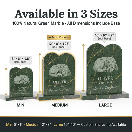 Personalized Green Marble Pet Memorial Headstone | Custom Engraved Dog Cat Grave Marker with Portrait