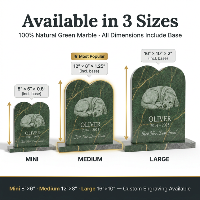 Personalized Green Marble Pet Memorial Headstone | Custom Engraved Dog Cat Grave Marker with Portrait