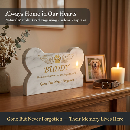 Personalized Bone-Shaped Marble Pet Memorial Stone | Custom Name & Date | Dog Cat Garden Grave Marker