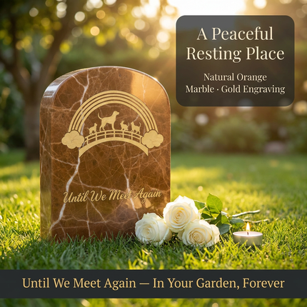 Personalized Orange Marble Pet Memorial Stone | Custom Engraved Rainbow Bridge Grave Marker for Dogs & Cats