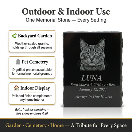 Personalized Black Granite Pet Memorial Stone | Custom Engraved Portrait Headstone for Dogs & Cats