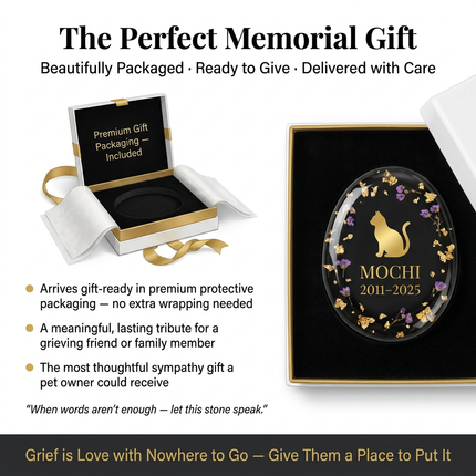 Personalized Natural River Stone Pet Memorial | Custom Engraved Pebble Grave Marker with Gold Resin Art for Dogs & Cats