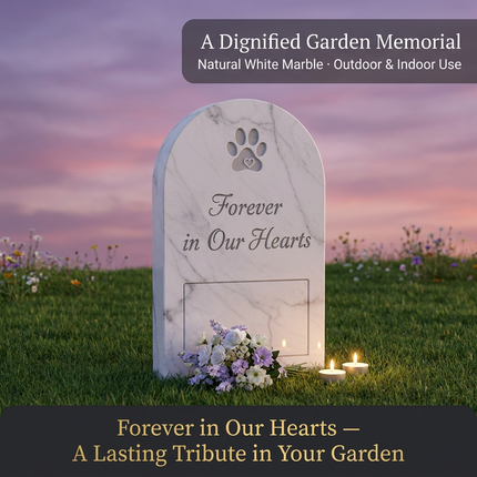 Personalized White Marble Pet Memorial Stone with Photo Frame | Custom Engraved Grave Marker for Dogs & Cats