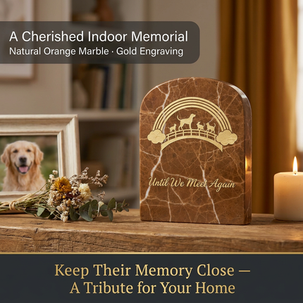 Personalized Orange Marble Pet Memorial Stone | Custom Engraved Rainbow Bridge Grave Marker for Dogs & Cats