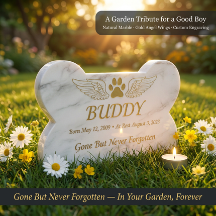 Personalized Bone-Shaped Marble Pet Memorial Stone | Custom Name & Date | Dog Cat Garden Grave Marker