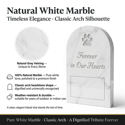 Personalized White Marble Pet Memorial Stone with Photo Frame | Custom Engraved Grave Marker for Dogs & Cats