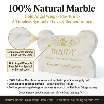 Personalized Bone-Shaped Marble Pet Memorial Stone | Custom Name & Date | Dog Cat Garden Grave Marker
