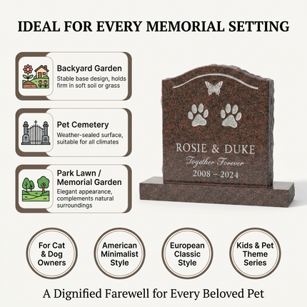 Personalized Granite Pet Memorial Headstone | Custom Engraved Dog & Cat Grave Marker
