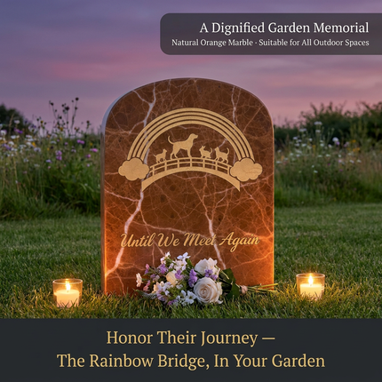 Personalized Orange Marble Pet Memorial Stone | Custom Engraved Rainbow Bridge Grave Marker for Dogs & Cats
