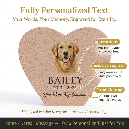 Personalized Pink Granite Heart-Shaped Pet Memorial Stone | Custom Photo & Text Engraved Garden Grave Marker