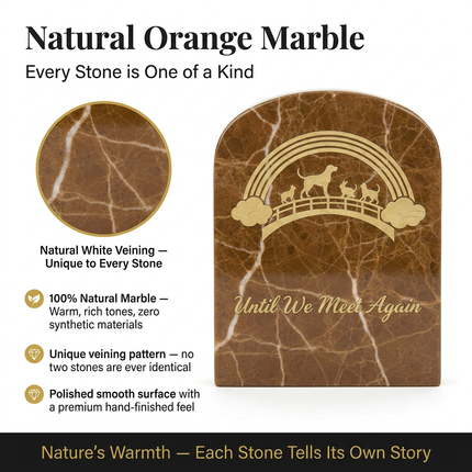 Personalized Orange Marble Pet Memorial Stone | Custom Engraved Rainbow Bridge Grave Marker for Dogs & Cats
