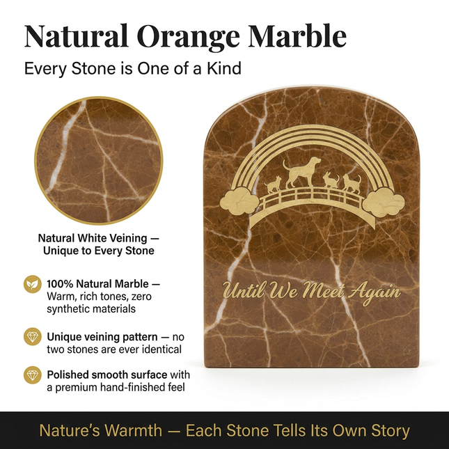 Personalized Orange Marble Pet Memorial Stone | Custom Engraved Rainbow Bridge Grave Marker for Dogs & Cats