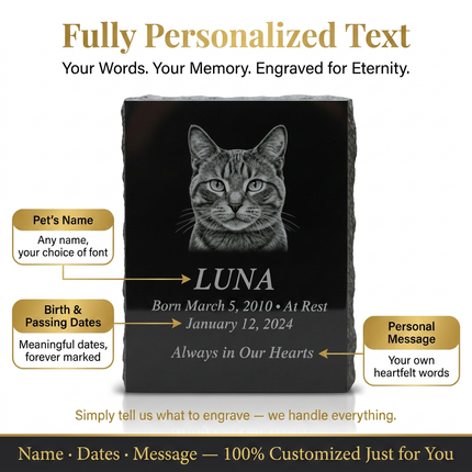 Personalized Black Granite Pet Memorial Stone | Custom Engraved Portrait Headstone for Dogs & Cats