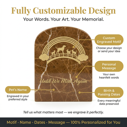 Personalized Orange Marble Pet Memorial Stone | Custom Engraved Rainbow Bridge Grave Marker for Dogs & Cats