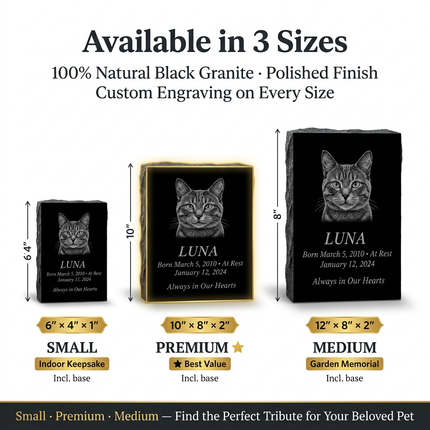 Personalized Black Granite Pet Memorial Stone | Custom Engraved Portrait Headstone for Dogs & Cats