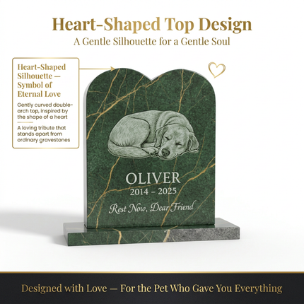 Personalized Green Marble Pet Memorial Headstone | Custom Engraved Dog Cat Grave Marker with Portrait