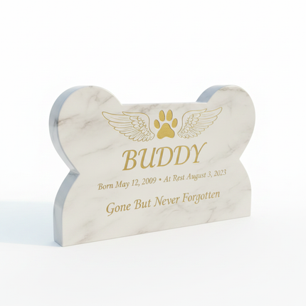 Bone-shaped Marble Pet Headstone White Background