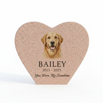 Personalized Pink Granite Heart-Shaped Pet Memorial Stone | Custom Photo & Text Engraved Garden Grave Marker