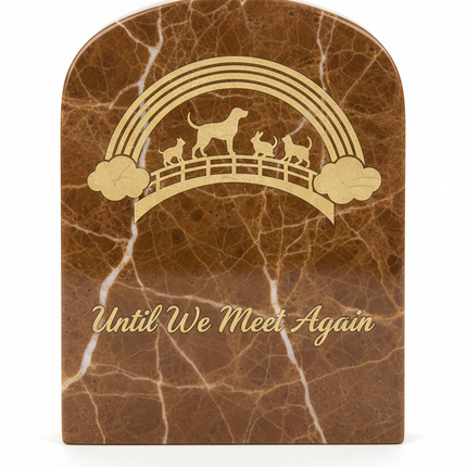 Personalized Orange Marble Pet Memorial Stone | Custom Engraved Rainbow Bridge Grave Marker for Dogs & Cats