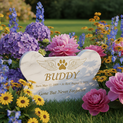 Personalized Bone-Shaped Marble Pet Memorial Stone | Custom Name & Date | Dog Cat Garden Grave Marker