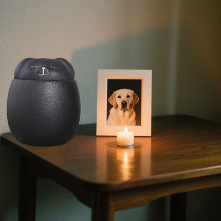 Miss-u-Alr Smiling Doggo Ceramic Black Porcelain Pet Urn