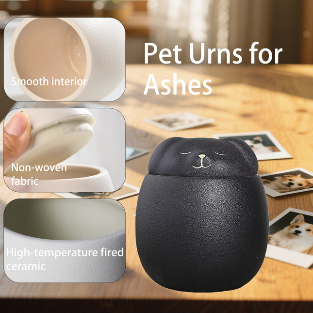 Miss-u-Alr Smiling Doggo Ceramic Black Porcelain Pet Urn