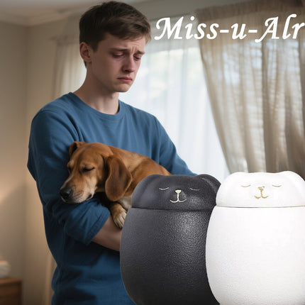 Miss-u-Alr Smiling Doggo Ceramic Black Porcelain Pet Urn